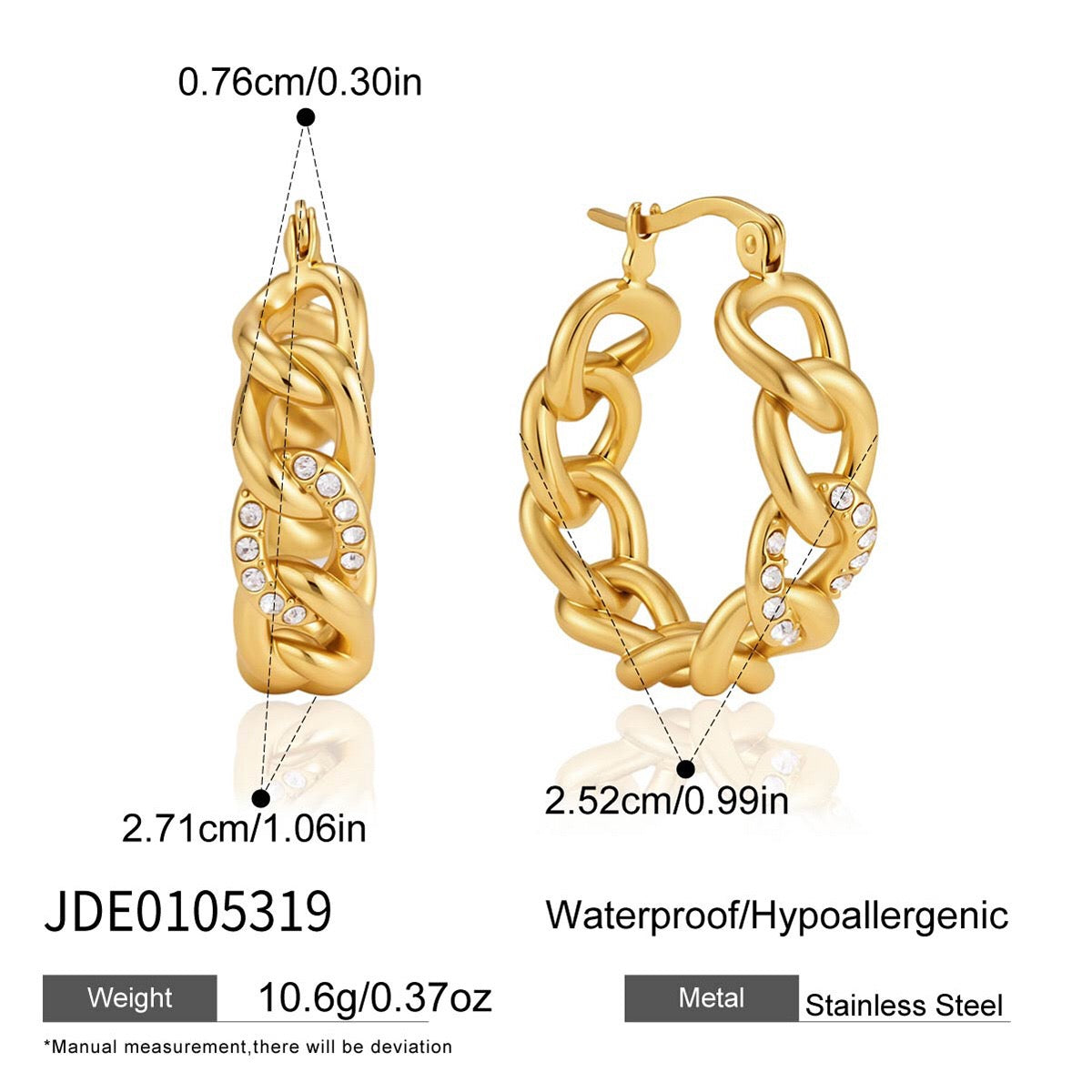 18K Gold Chic Links Chain Hoop Earrings