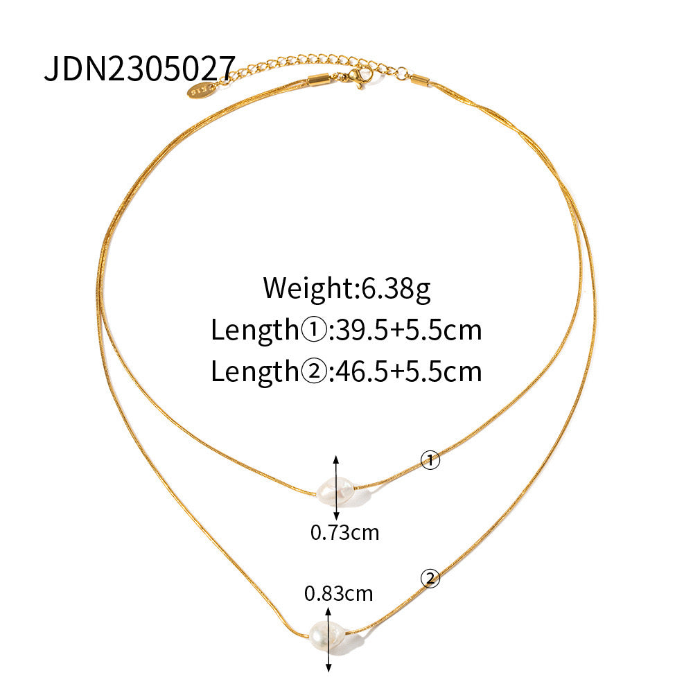 18K Gold Pearl Pendant Layered Necklace