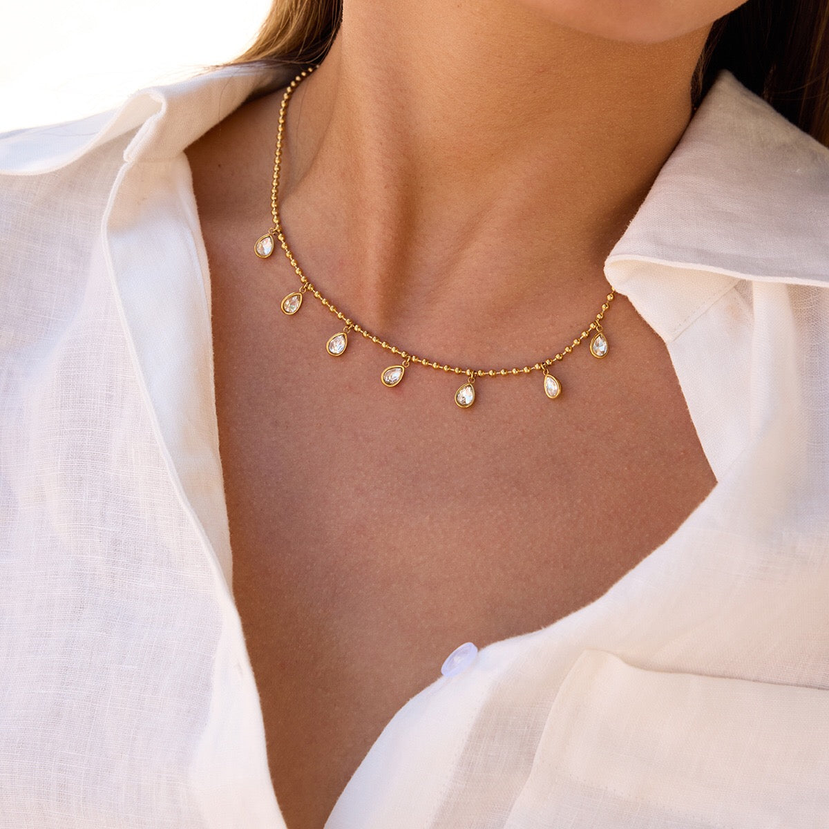 18K Gold Starlight Sprinkle Dainty CZ Chain Necklace