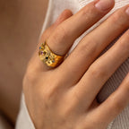 18K Gold Color Gemstone Band Ring