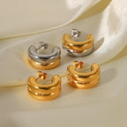 18K Gold Ribbed Chunky Huggie Earrings