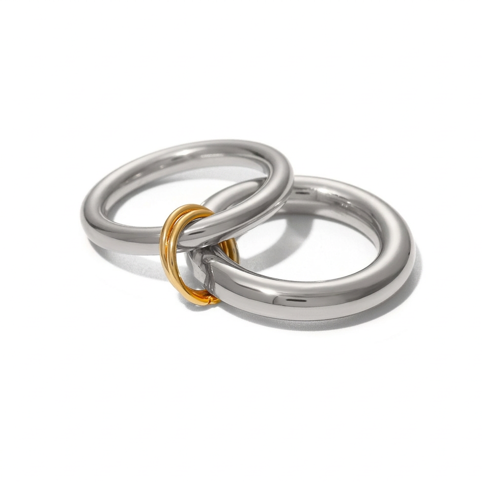 18K Gold Two Tone Connected Multi Layers Spinelli Stacking Rings