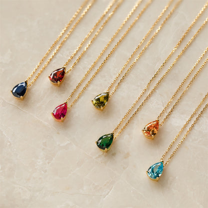 18K Gold Teardrop Birthstone Pendant Necklace