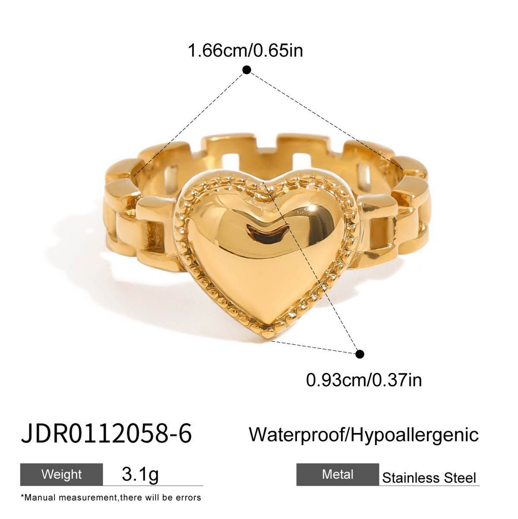 18K Gold Watch Band Flower Heart Statement CZ Stacking Ring