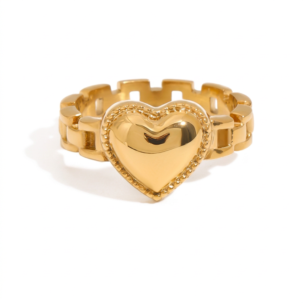 18K Gold Watch Band Flower Heart Statement CZ Stacking Ring