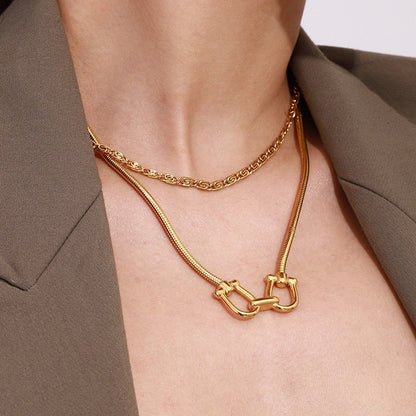 18K Gold Cuffed Pendant Statement Necklace
