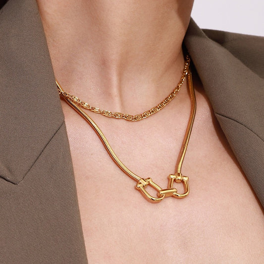 18K Gold Cuffed Pendant Statement Necklace