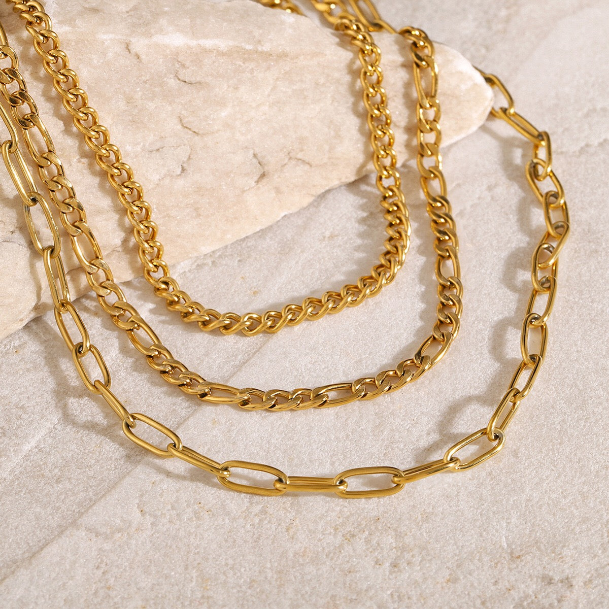 18K Gold Paperclip Chain Cuban Link Layered Necklace Set
