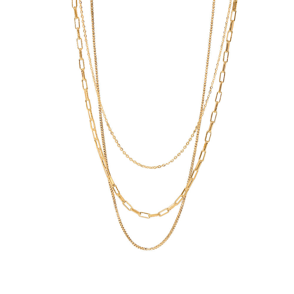 18K Gold Paperclip Box Chain Layered Necklace