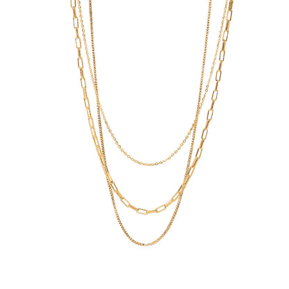 18K Gold Paperclip Box Chain Layered Necklace