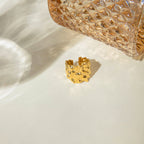 18K Gold Hammered Texture Statement Band Ring