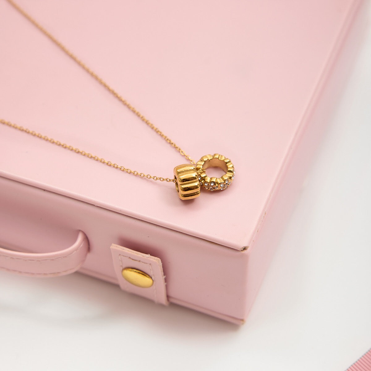 18K Gold Flower Memory Dainty Ring Pendant Necklace