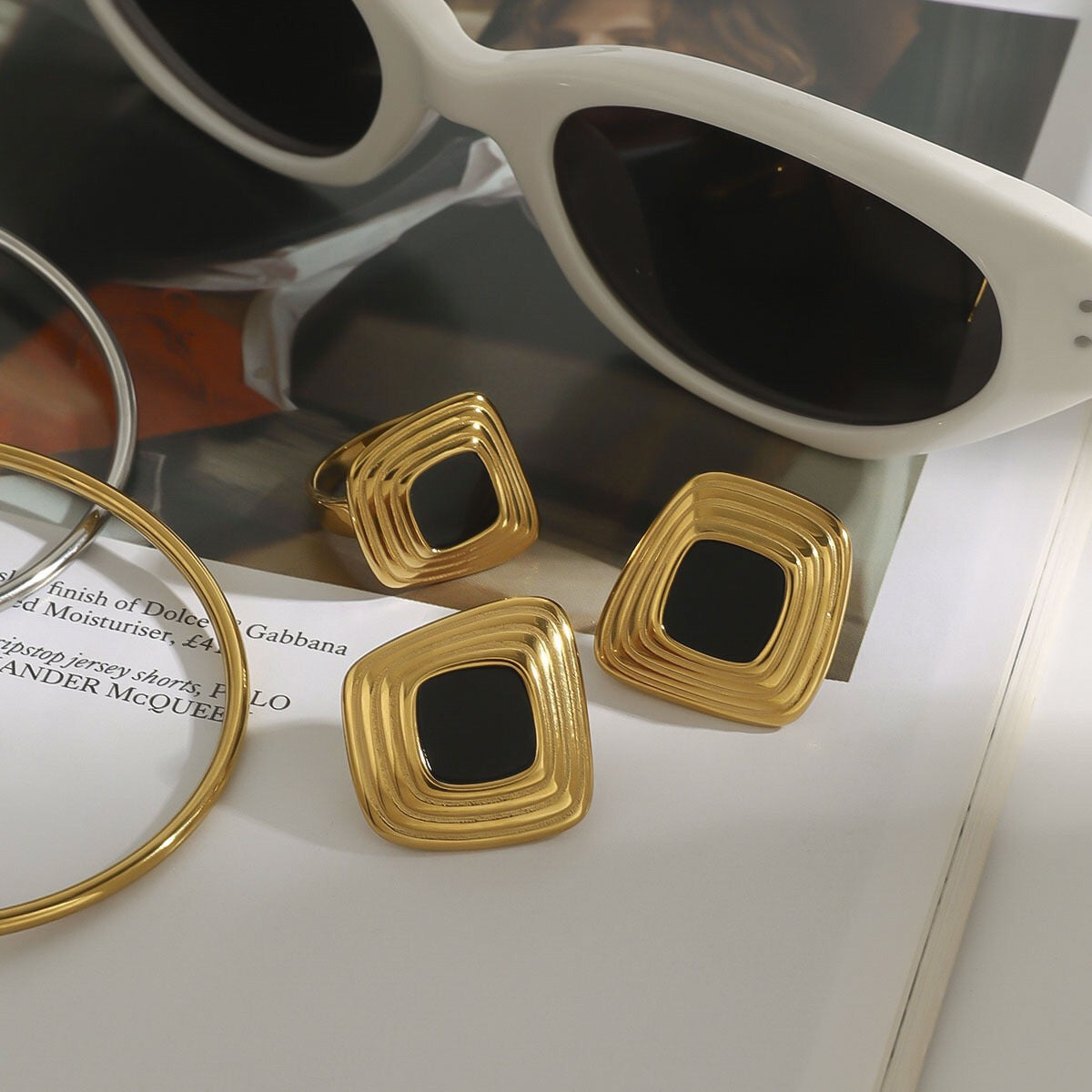 18K Gold Golden Age Black Onyx Statement Stud Earrings