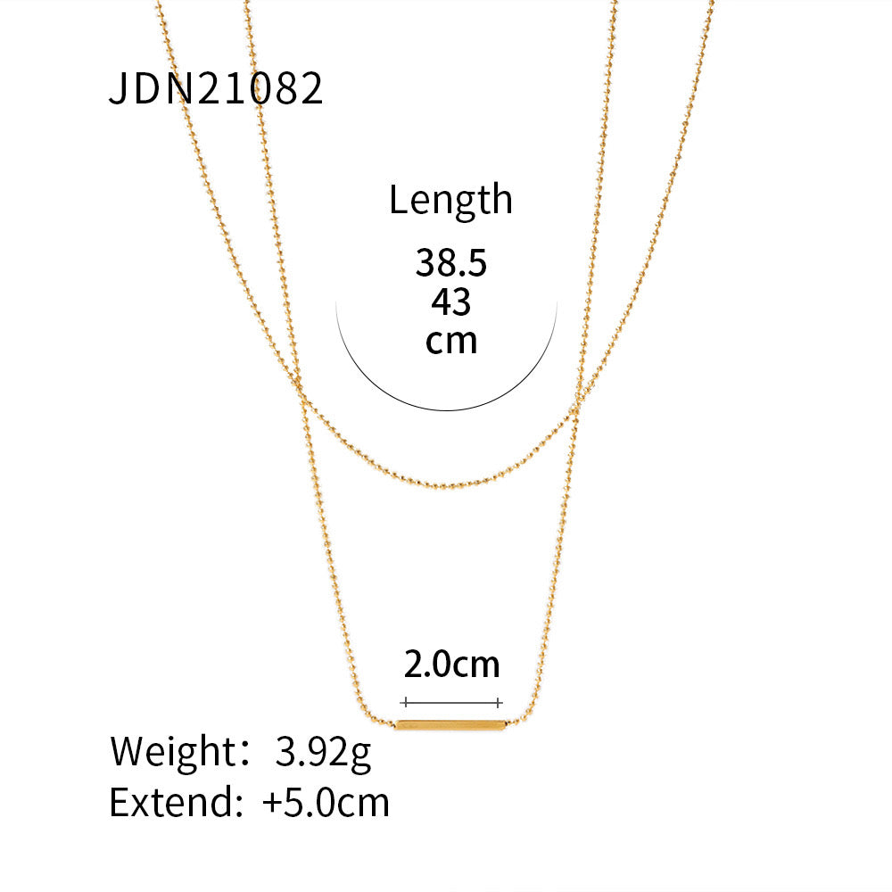 18K Gold Minimalist Bar Double Beaded Chain Layered Necklace