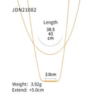 18K Gold Minimalist Bar Double Beaded Chain Layered Necklace