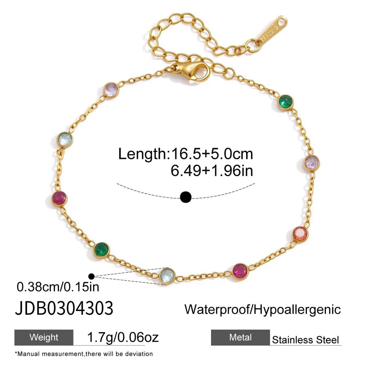 18K Gold Sweet Spark Dainty Chain Color Gem Bracelet Stack