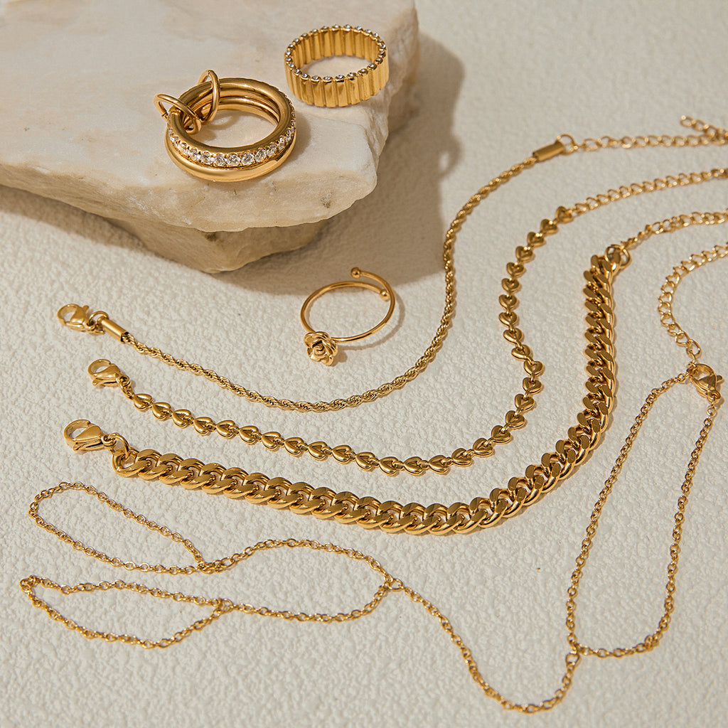 18K Gold Waterproof Double Hoop Hand Chain Bracelet