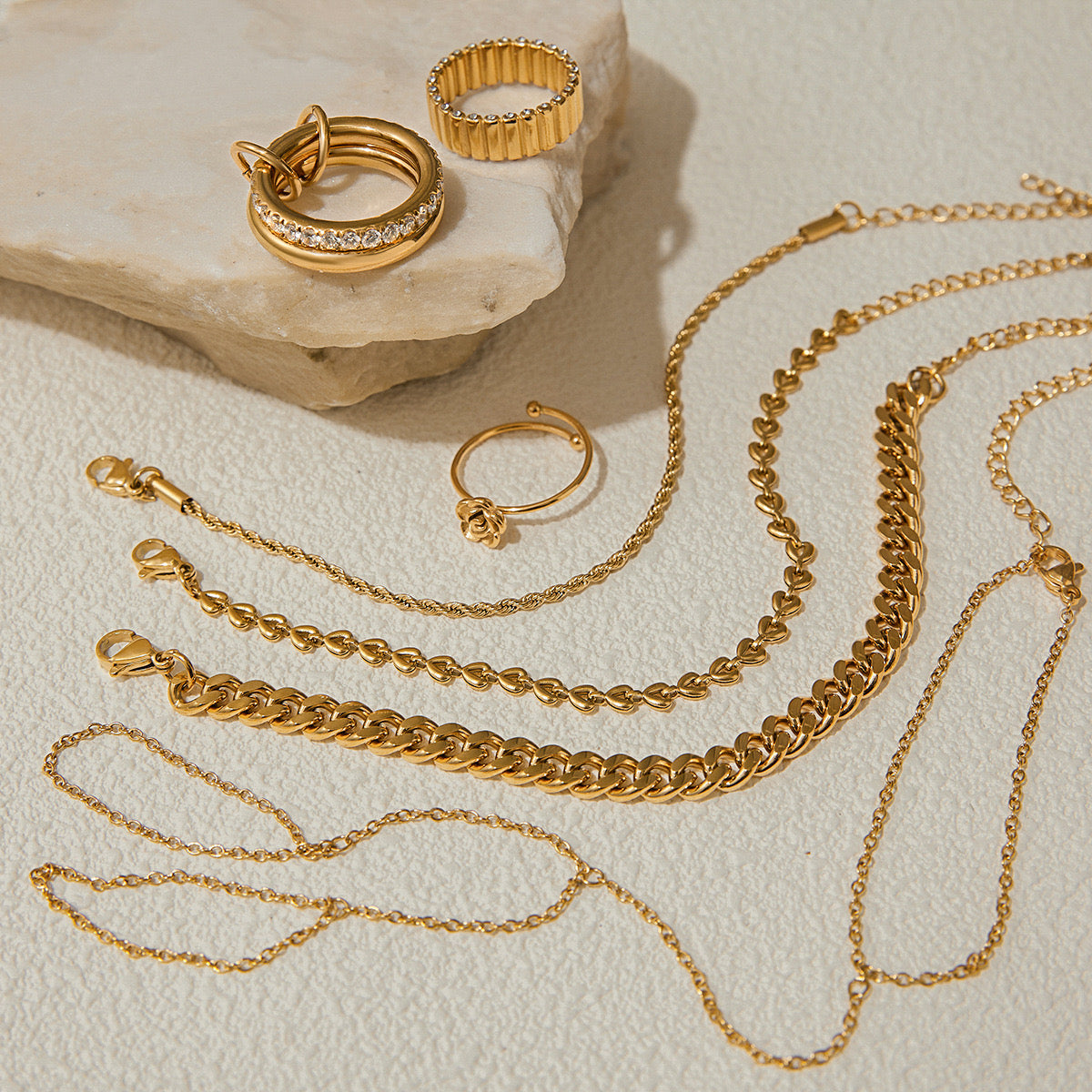 18K Gold Waterproof Double Hoop Hand Chain Bracelet