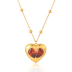 18K Gold Amour Red Heart Pendant Key Cross Charm Necklace