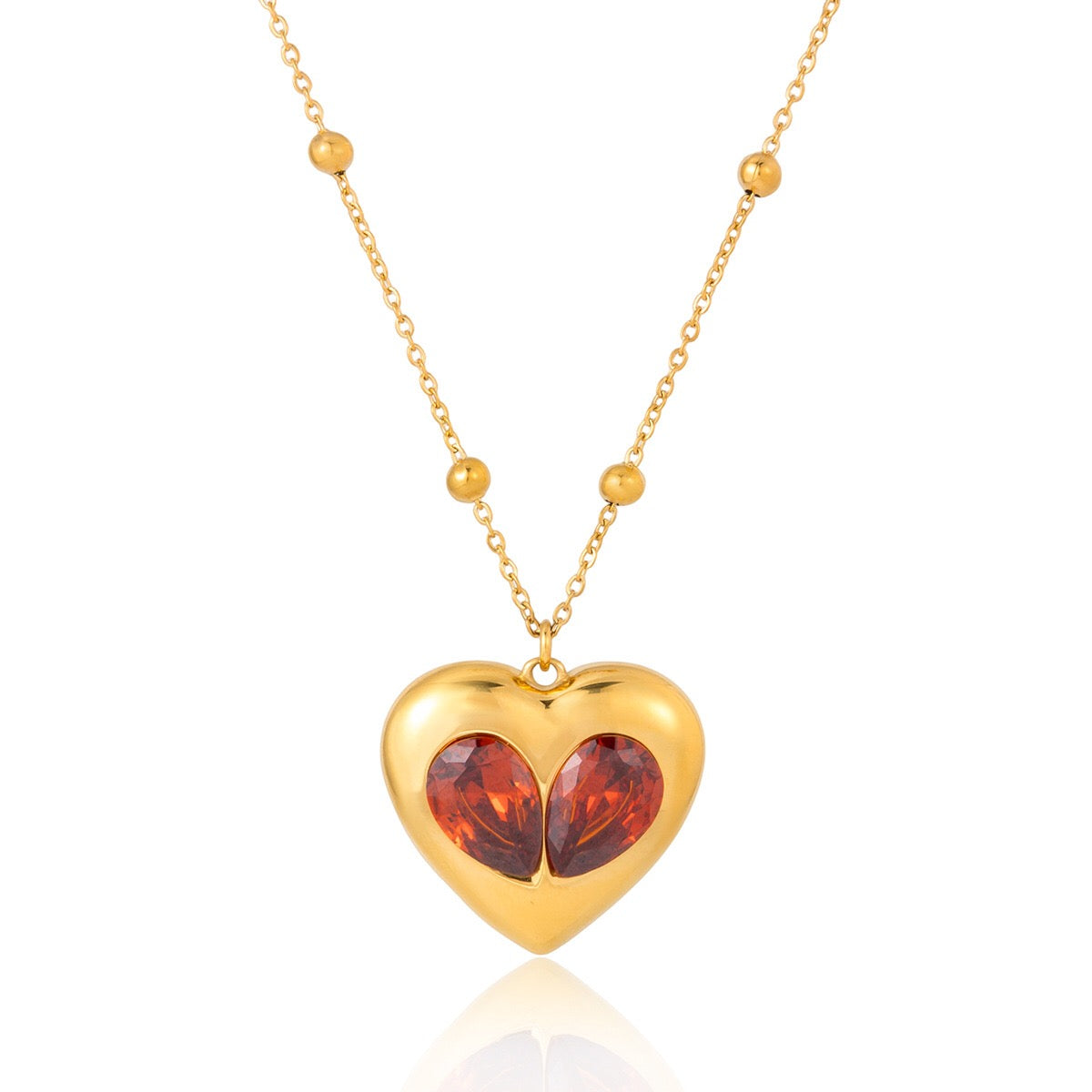 18K Gold Amour Red Heart Pendant Key Cross Charm Necklace