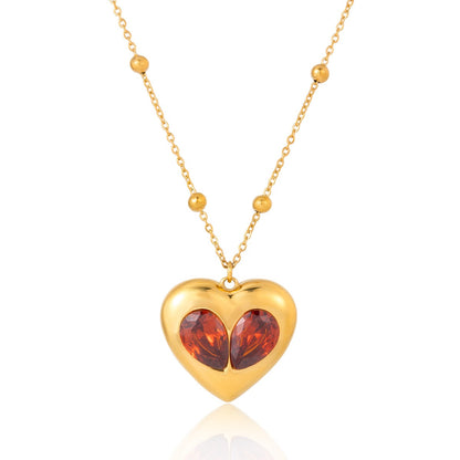 18K Gold Amour Red Heart Pendant Key Cross Charm Necklace