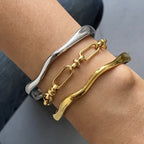 18K Gold Heatwave Paperclip Chain Bracelet Cuff Bangle Stack