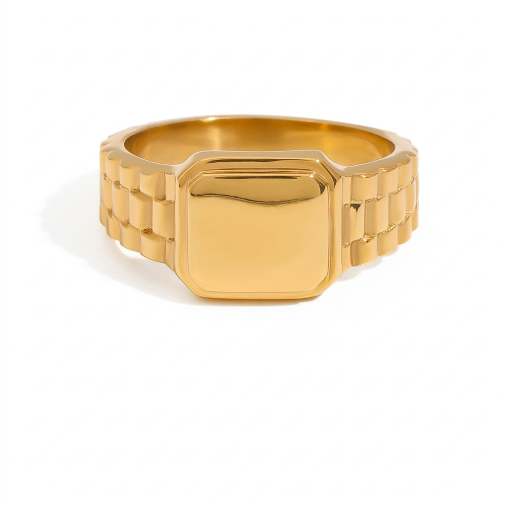 18K Gold Watch Band Flower Heart Statement CZ Stacking Ring
