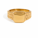 18K Gold Watch Band Flower Heart Statement CZ Stacking Ring