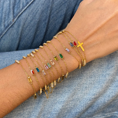 18K Gold Cross Birthstone Bracelets Set
