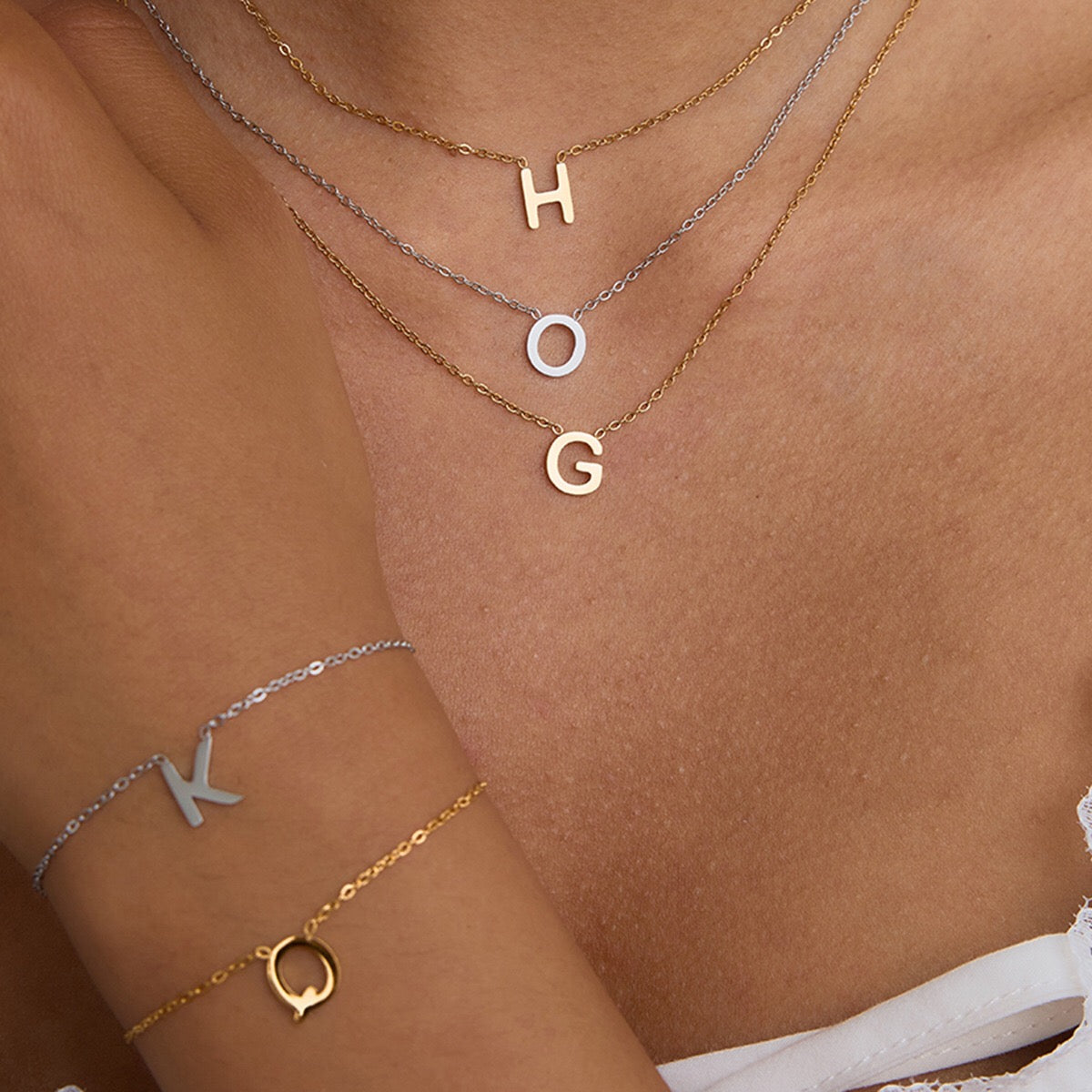 18K Gold Minimalist Initial Letter Dainty Chain Necklace