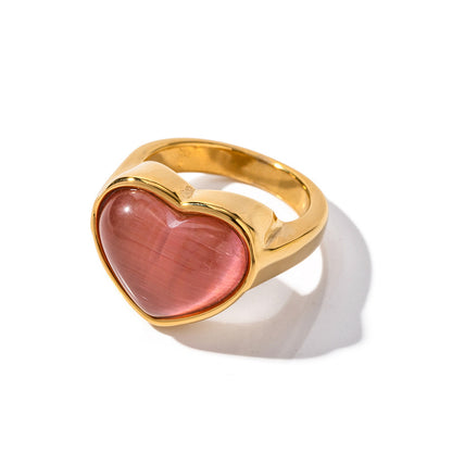 18K Gold Pink Heart Ring