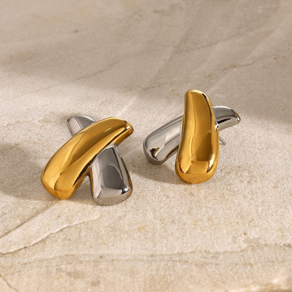 18K Gold Chunky X Statement Stud Earrings