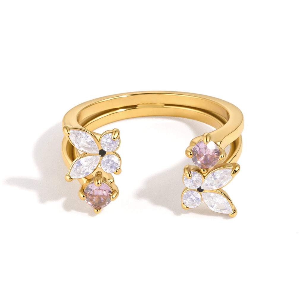 18K Gold Flutter Obsession Pink Butterfly Cuff Ring