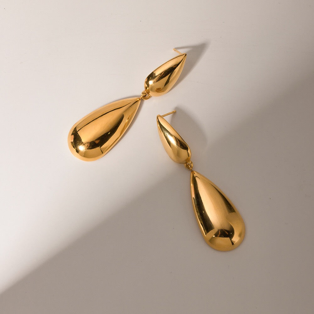 18K Gold Raindrop Drop Dangle Statement Earrings