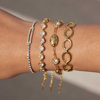 18K Gold Couture Ice Tennis Circle Chain Bracelet Stack