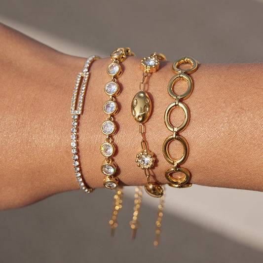 18K Gold Couture Ice Tennis Circle Chain Bracelet Stack