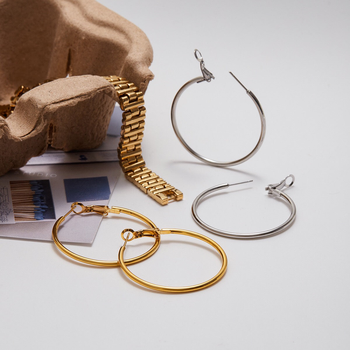 18K Gold and Silver Minimalist Essential Hoop Huggie Earrings