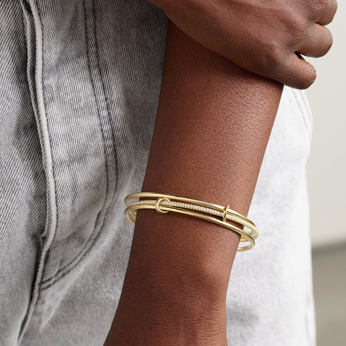 18K Gold and Silver Two Tone Spinelli Slim Bangle Bracelets Stack