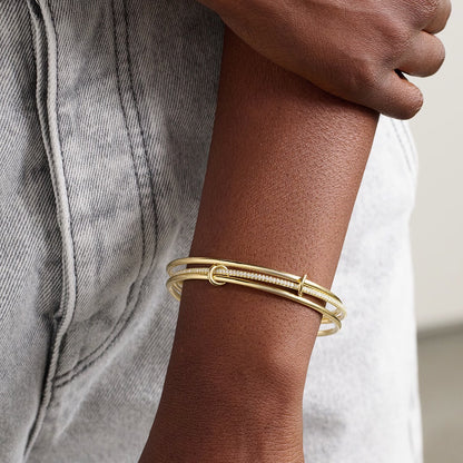 18K Gold and Silver Two Tone Spinelli Slim Bangle Bracelets Stack