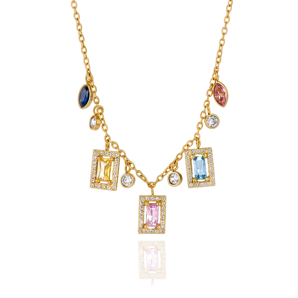 18K Gold Jewel Addiction Color Heart Statement Necklace
