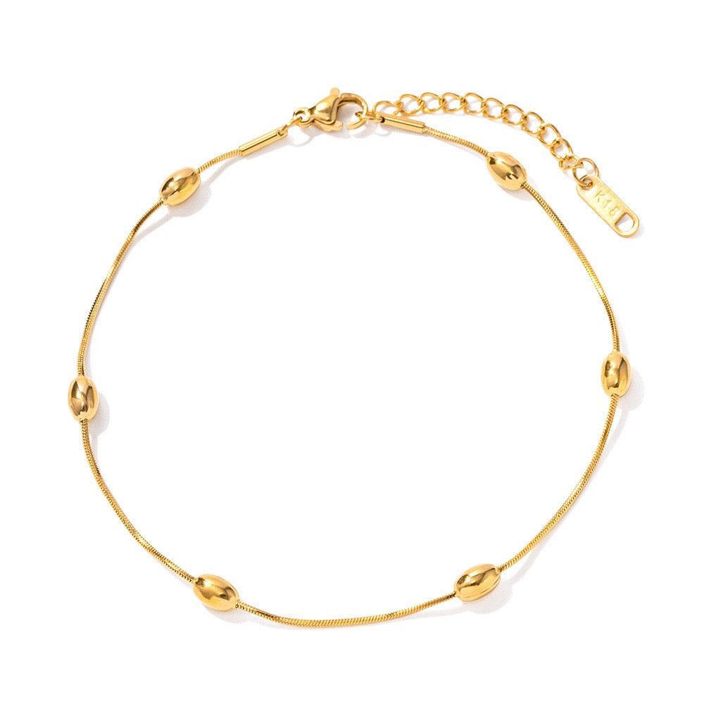 18K Gold Simple Beads Dainty Chain Anklet