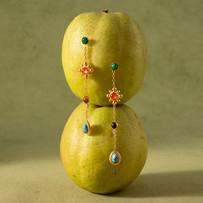 18K Gold Turquoise Gemstone Lure Stud Drop Earrings