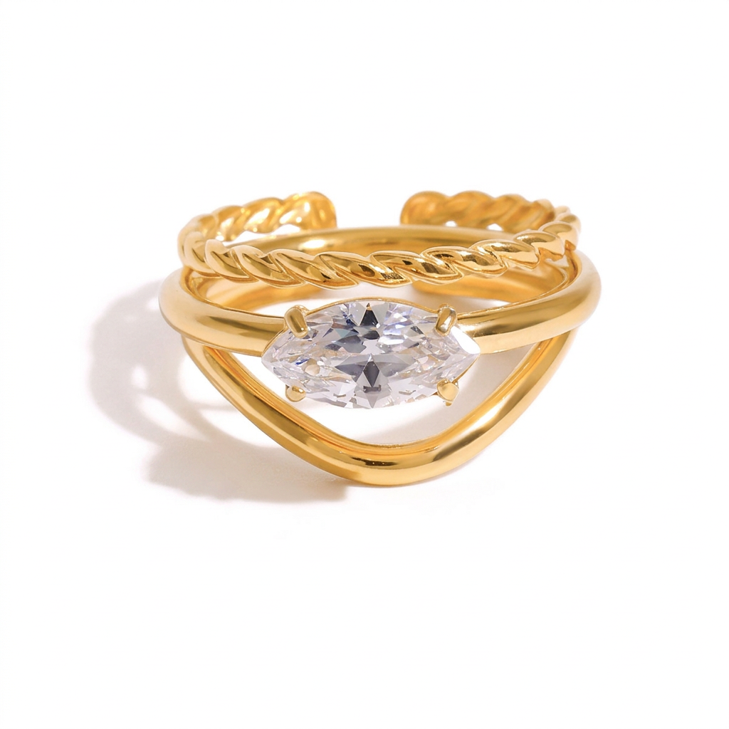 18K Gold Goddess Glow Four Leaf Clover Stacking Rings Set