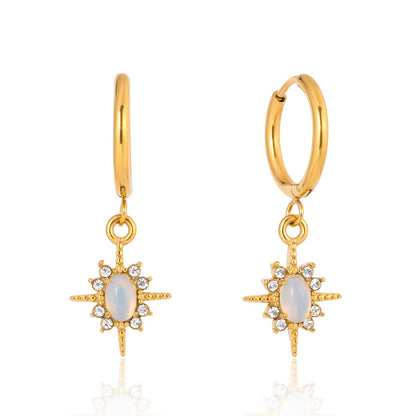 18K Gold Northern Star Opal Small Hoop Dangle Huggie Earrings