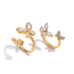 18K Gold Bejeweled Pearl Butterfly Cuff Ring