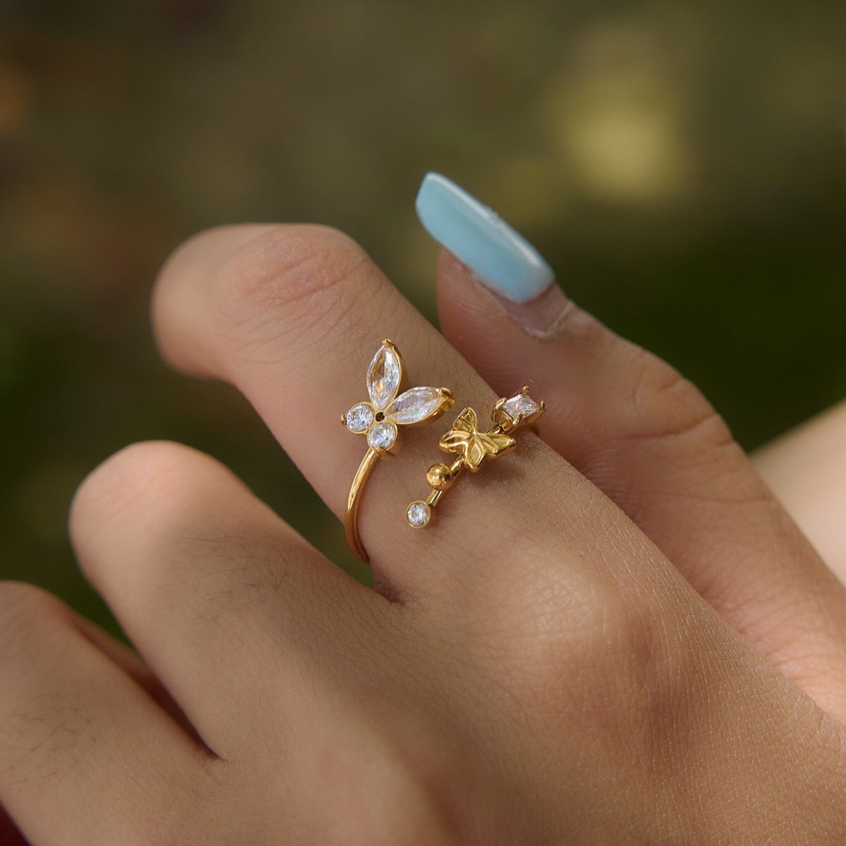 18K Gold Flutter Obsession Pink Butterfly Cuff Ring