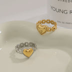 18K Gold and Silver Two Tone Delicate Heart Watch Band Ring