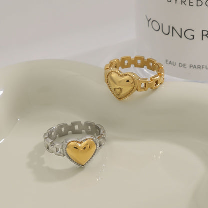 18K Gold and Silver Two Tone Delicate Heart Watch Band Ring