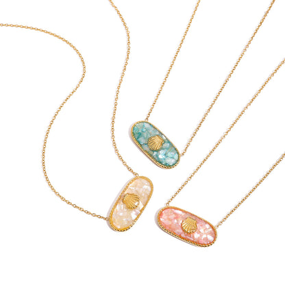 18K Gold Seashell Jelly Color Dainty Pendant Necklace