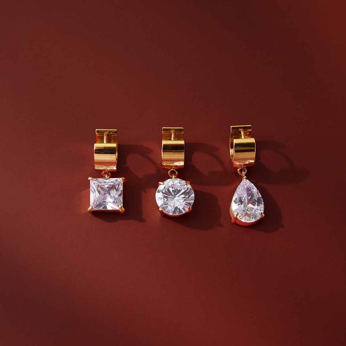 18K Gold Diamond Drip Small Hoop Dangle Huggie Earrings